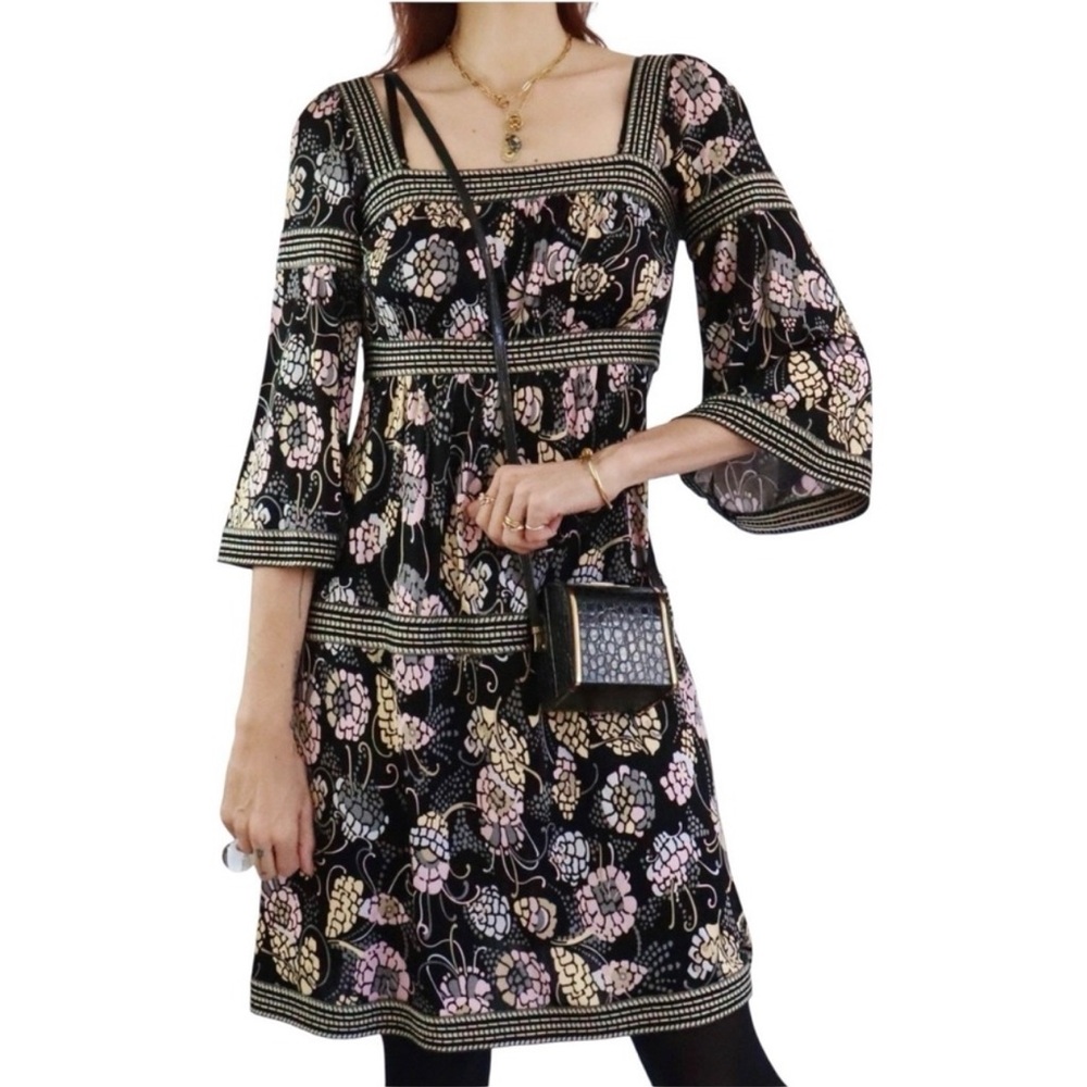 M BY MISSONI Black Boho Romance Floral Tiered Dress Size 2